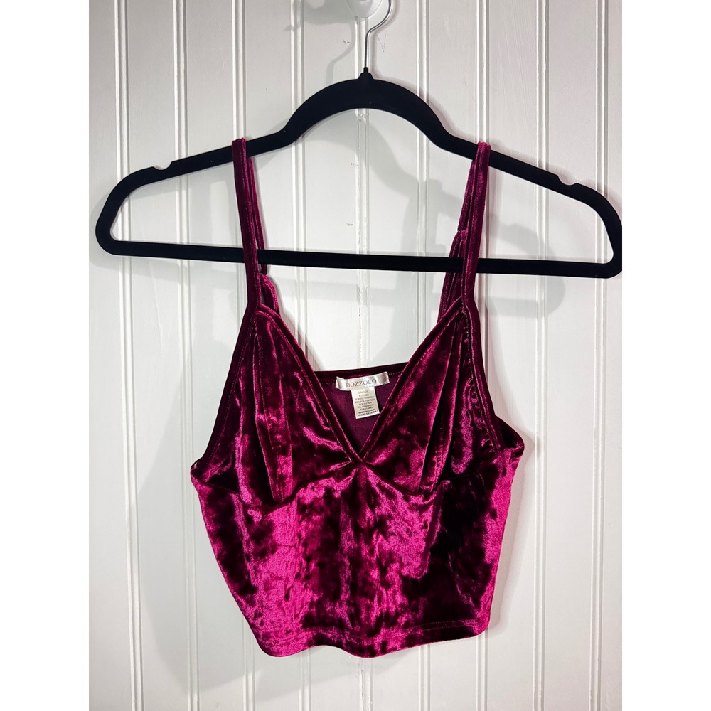Bozzolo Womens Burgundy Crushed Velvet V-Neck Crop Top Cami RT52822 Large
